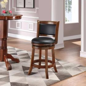 Counter Height Barstool in Wood Finish with Black Padded Swivel Seat