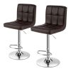 Set of 2 Modern Adjustable Height Barstools with PU Leather Swivel Seat