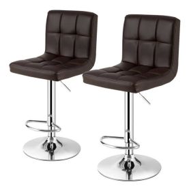 Set of 2 Modern Adjustable Height Barstools with PU Leather Swivel Seat