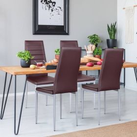 Set of 4 Modern High Back PVC Leather Dining Chairs with Metal Legs