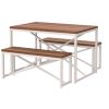 Modern 3-Piece Dining Set Wood Top Metal Frame Table and 2 Bench Chairs