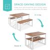 Modern 3-Piece Dining Set Wood Top Metal Frame Table and 2 Bench Chairs