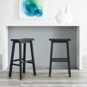 Set of 2 Farmhouse Bar Height Saddle Seat Barstool in Wood Finish