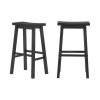 Set of 2 Farmhouse Bar Height Saddle Seat Barstool in Wood Finish