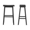 Set of 2 Farmhouse Bar Height Saddle Seat Barstool in Wood Finish