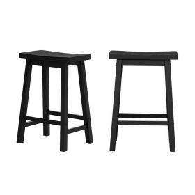 Set of 2 Farmhouse Counter Height Saddle Barstool in Wood Finish