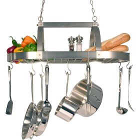 Rustic 2-Light 10 Hook Ceiling Mounted Hanging Pot Rack