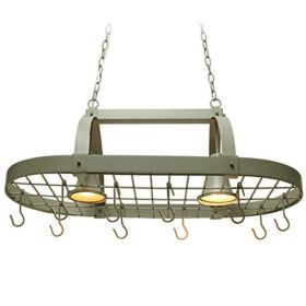 Rustic 2 Light 10 Hook Ceiling Mounted Hanging Pot Rack