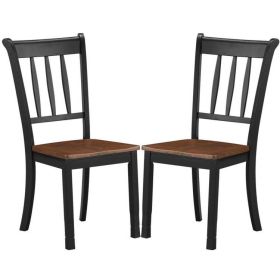 Set of 2 Solid Wood Mission Style Armless Dining Chairs with Brown Seat