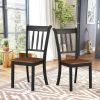 Set of 2 Solid Wood Mission Style Armless Dining Chairs with Brown Seat