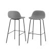 Set of 2 - Modern Low Back Barstool with Black Metal Frame and Seat