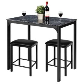 Modern 3-Piece Dining Set Faux Marble Table-Top and 2 Chairs Stools