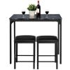 Modern 3-Piece Dining Set Faux Marble Table-Top and 2 Chairs Stools