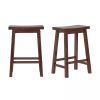 Set of 2 Farmhouse Counter Height Saddle Bar Stools in Wood Finish