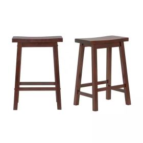 Set of 2 Farmhouse Counter Height Saddle Bar Stools in Wood Finish