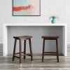 Set of 2 Farmhouse Counter Height Saddle Bar Stools in Wood Finish