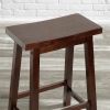 Set of 2 Farmhouse Counter Height Saddle Bar Stools in Wood Finish