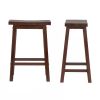 Set of 2 Farmhouse Counter Height Saddle Bar Stools in Wood Finish