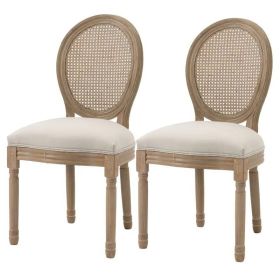 Set of 2 Vintage Upholstered Armless Rattan Back Dining Chairs