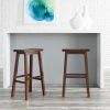Set of 2 Farmhouse Bar Height Saddle Seat Barstools in Wood Finish