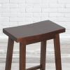 Set of 2 Farmhouse Bar Height Saddle Seat Barstools in Wood Finish