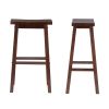Set of 2 Farmhouse Bar Height Saddle Seat Barstools in Wood Finish