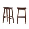 Set of 2 Farmhouse Bar Height Saddle Seat Barstools in Wood Finish