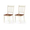 Set of 2 Solid Wood Mission Style Armless Dining Chair with Brown Seat