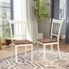 Set of 2 Solid Wood Mission Style Armless Dining Chair with Brown Seat