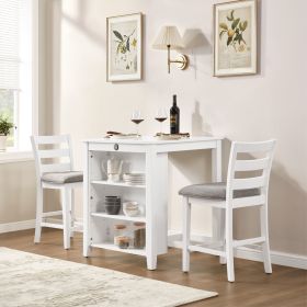 36" Modern Dining Table Set for 2 with Charging Station & 3-Tier Adjustable Storage | Space-Saving Kitchen Set with Upholstered Chairs for Small Space