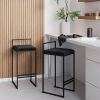 Set of 2 Modern Counter Stools with Velvet Upholstery Black