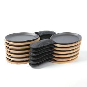 HAWOK Cast Iron Fajita Plate Sizzler Pan Set with Bamboo Tray and Handle Holder, Set of 12