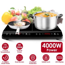 Double Induction Cooktop,  Portable Dual Countertop Burner with Sensor Touch, 4000W  Induction Cooktop 2 Burner, Electric Countertop Cooker with 9 Tem