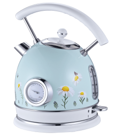 PS823NT Rapid Boiling Electric Kettle, Light Blue Floral Electric Kettle, Retro STRIX Temperature Controller + Water Level Gauge, 2200W,1.8L SUS304, N