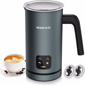BIZEWO Milk Frother Electric, Coffee Frother, Warm and Cold Milk Foamer, 4 IN 1 Automatic Milk Warmer Stainless Steel with Touch Screen, Frother for C