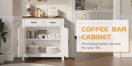 Kitchen Storage Cabinet, Modern Farmhouse Buffet Cabinet with Storage, Coffee Bar with 2 Drawers and 2 Doors, Floor Sideboard Buffet for Living Room,