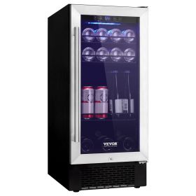 VEVOR Wine Cooler, 96 Cans Capacity Under Counter Built-in or Freestanding Wine Refrigerator, Beverage Cooler with Blue LED Light, Single Door, Child