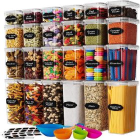 24 Pack Airtight Food Storage Container Set Clear Plastic Kitchen and Pantry Organization Canisters with Durable Lids for Cereal, Dry Food Flour & Sug