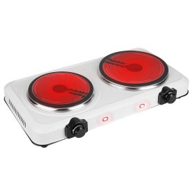 2000W Electric Infrared Dual Burner Portable Heating Hot Plate Stove Countertop RV Hotplate with 7.5' & 6.3' Glass Cooktop Stepless Temperature Adjust