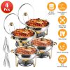 4 Pack Round Chafing Dish Buffet Set,Stainless Steel 4.76QT Round Buffet Servers and Warmers, Thick Stand Frame Catering Chafe with Mirror Covers,Food