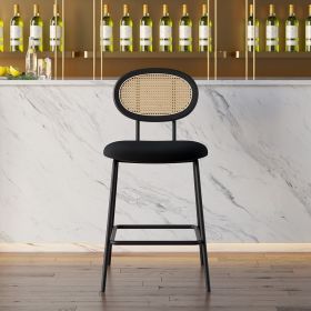 Set of 2 Modern Velvet Counter Stools with Upholstery Black