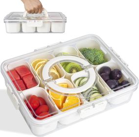 Food Grade Snack Box with 8 Removable Compartments and Lid, Airtight Food Storage Tray with Foldable Handle, Multi-Purpose Container for Fruits Nuts C