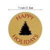 500 Pcs Kraft Paper Round Happy Holiday Stickers Christmas Business Labels Cake Baking Seals Gift Decorative Stickers Labels, 1 Roll