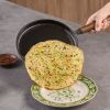 WANGYUANJI Cast Iron Pizza Pan 7.9", Uncoated Pancake Skillet for Indoor and Outdoor, Non-Stick Skillet with Wooden Handle, Handmade Pancakes, Pizza,