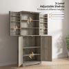 HOMCOM Farmhouse Kitchen Pantry, 72" Tall Pantry Cabinet with 4 Barn Doors, 4 Adjustable Shelves and 8 Door Shelves, Gray Wash