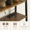 HOMCOM Industrial Kitchen Shelving Unit, Open Shelves for Kitchen w/ Charging Station, Towel Rack & LED Lights, Rustic Brown
