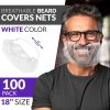 White Disposable Beard Nets for Men Food Service, 18 Inch. Pack of 100 Nylon Disposable Beard Covers Nets for Cooking. Kitchen Beard Guard for Restaur