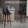 HOMCOM Bar Stools Set of 2 Counter Height Swivel PU Leather Tufted Back Footrest Black for Dining Room