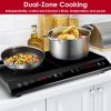 Double Induction Cooktop,  Portable Dual Countertop Burner with Sensor Touch, 4000W  Induction Cooktop 2 Burner, Electric Countertop Cooker with 9 Tem