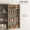 HOMCOM Farmhouse Kitchen Pantry, 72" Tall Pantry Cabinet with 4 Barn Doors, 4 Adjustable Shelves and 8 Door Shelves, Gray Wash